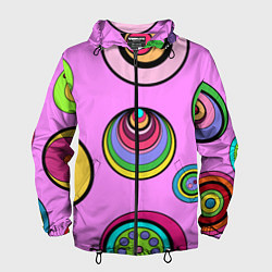 Ветровка с капюшоном мужская Разноцветные круги, цвет: 3D-черный