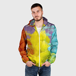 Ветровка с капюшоном мужская Абстрактные разноцветные объёмные дымы, цвет: 3D-белый — фото 2
