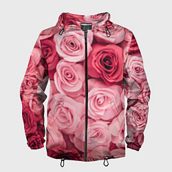 Ветровка с капюшоном мужская Чайная пыльная роза - нежно розовый цветок, цвет: 3D-черный