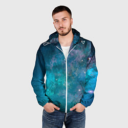 Ветровка с капюшоном мужская Абстрактный светло-синий космос и звёзды, цвет: 3D-белый — фото 2