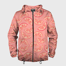 Ветровка с капюшоном мужская Цитрусовые дольки - розовый паттерн, цвет: 3D-черный