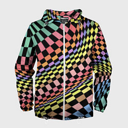 Ветровка с капюшоном мужская Colorful avant-garde chess pattern - fashion, цвет: 3D-белый