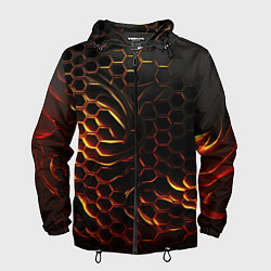 Ветровка с капюшоном мужская Объемные огненные плиты, цвет: 3D-черный