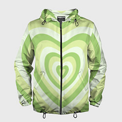Ветровка с капюшоном мужская Зеленые сердца - индикид паттерн, цвет: 3D-черный