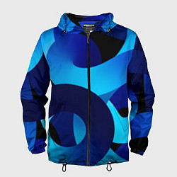 Ветровка с капюшоном мужская Синие линии в виде узоров, цвет: 3D-черный