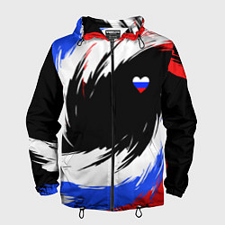 Ветровка с капюшоном мужская Сердечко Россия - мазки кисти, цвет: 3D-черный