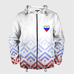 Ветровка с капюшоном мужская Сердечко россии - треугольники, цвет: 3D-черный