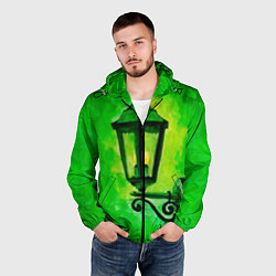 Ветровка с капюшоном мужская Уличный зелёный фонарь, цвет: 3D-черный — фото 2