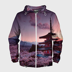 Ветровка с капюшоном мужская Японский городок, цвет: 3D-белый