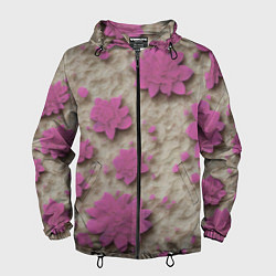 Ветровка с капюшоном мужская Розовые цветы объемные, цвет: 3D-черный