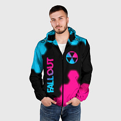 Ветровка с капюшоном мужская Fallout - neon gradient: надпись, символ, цвет: 3D-черный — фото 2