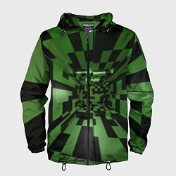 Ветровка с капюшоном мужская Чёрно-зелёный геометрический коридор, цвет: 3D-черный