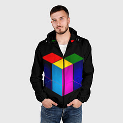 Ветровка с капюшоном мужская Многосторонний цветной куб, цвет: 3D-черный — фото 2