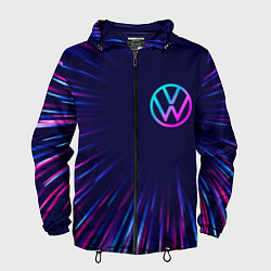 Ветровка с капюшоном мужская Volkswagen neon speed lines, цвет: 3D-черный