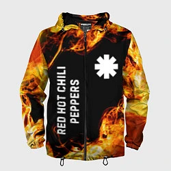 Ветровка с капюшоном мужская Red Hot Chili Peppers и пылающий огонь, цвет: 3D-черный