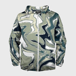 Ветровка с капюшоном мужская Абстракция оливковый, цвет: 3D-белый