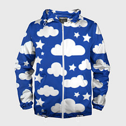 Ветровка с капюшоном мужская Облака и звёздочки, цвет: 3D-белый