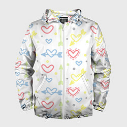 Ветровка с капюшоном мужская Color hearts, цвет: 3D-белый