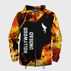 Ветровка с капюшоном мужская Hollywood Undead и пылающий огонь, цвет: 3D-черный