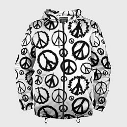 Ветровка с капюшоном мужская Many peace logo, цвет: 3D-черный
