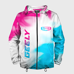 Мужская ветровка Geely neon gradient style: надпись, символ