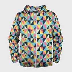 Ветровка с капюшоном мужская Треугольная мозаика, цвет: 3D-белый