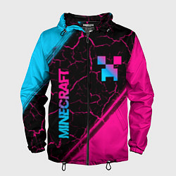 Ветровка с капюшоном мужская Minecraft - neon gradient: надпись, символ, цвет: 3D-черный
