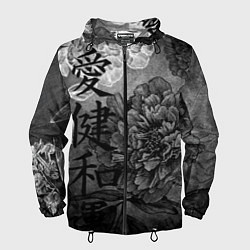 Ветровка с капюшоном мужская Flowers - japanese art, цвет: 3D-черный