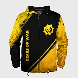 Ветровка с капюшоном мужская Gears of War - gold gradient: надпись, символ, цвет: 3D-черный