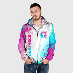 Ветровка с капюшоном мужская One Piece neon gradient style: надпись, символ, цвет: 3D-черный — фото 2