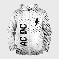 Ветровка с капюшоном мужская AC DC glitch на светлом фоне: надпись, символ, цвет: 3D-белый