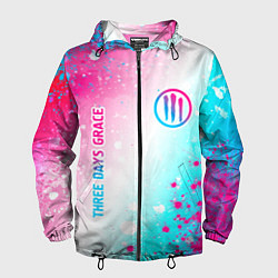 Ветровка с капюшоном мужская Three Days Grace neon gradient style: надпись, сим, цвет: 3D-черный