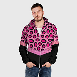 Ветровка с капюшоном мужская Розовый леопард и блестки принт, цвет: 3D-белый — фото 2
