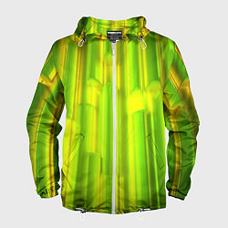 Ветровка с капюшоном мужская Зеленые неоновые полосы, цвет: 3D-белый