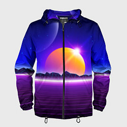 Ветровка с капюшоном мужская Mountains - sun - space - vaporwave, цвет: 3D-черный