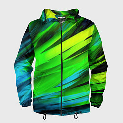 Ветровка с капюшоном мужская Green abstract, цвет: 3D-черный