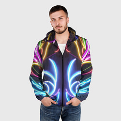 Ветровка с капюшоном мужская Зеркальный неоновый паттерн - нейросеть, цвет: 3D-черный — фото 2