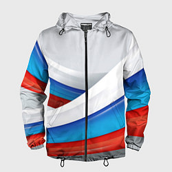 Ветровка с капюшоном мужская Российские флаги, цвет: 3D-черный