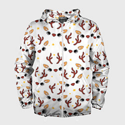 Ветровка с капюшоном мужская Оленьи мордочки новогодний узор, цвет: 3D-белый