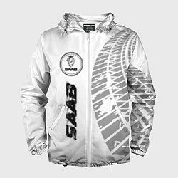 Ветровка с капюшоном мужская Saab speed на светлом фоне со следами шин: по-верт, цвет: 3D-белый