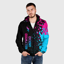 Ветровка с капюшоном мужская Hollywood Undead - neon gradient: по-вертикали, цвет: 3D-черный — фото 2