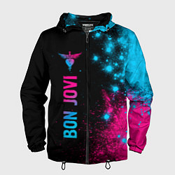 Ветровка с капюшоном мужская Bon Jovi - neon gradient: по-вертикали, цвет: 3D-черный