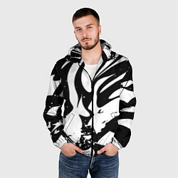 Ветровка с капюшоном мужская Экспрессивная чб абстракция, цвет: 3D-черный — фото 2