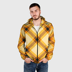Ветровка с капюшоном мужская Желтая шотландская клетка, цвет: 3D-черный — фото 2