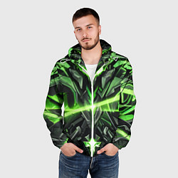 Ветровка с капюшоном мужская Зелёный кибер рыцарь, цвет: 3D-белый — фото 2