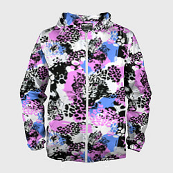 Ветровка с капюшоном мужская Multicolored wild cats, цвет: 3D-белый