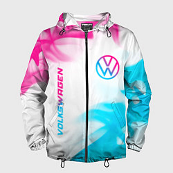 Ветровка с капюшоном мужская Volkswagen neon gradient style вертикально, цвет: 3D-черный