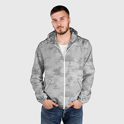 Ветровка с капюшоном мужская Светло-серый пятнистый паттерн, цвет: 3D-белый — фото 2