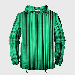 Ветровка с капюшоном мужская Абстракция полосы зелёные, цвет: 3D-черный