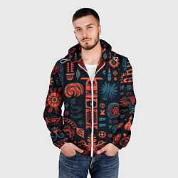 Ветровка с капюшоном мужская Абстрактный паттерн в славянской стилистике, цвет: 3D-белый — фото 2